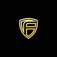 Letter F on shield isolated on dark background. Luxury, elegant, business logo vector template for branding purposes. Letter shield logo design concept template