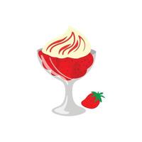 In a glass, a creamy fruit layer dessert with strawberries and mint. a white backdrop vector