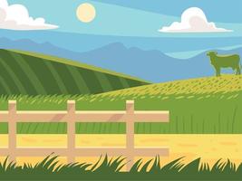 rural cow and fence vector
