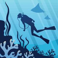 diver in the ocean and corals vector