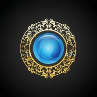 Blue emerald luxury jewelry emblem vector design floral ornament vintage style