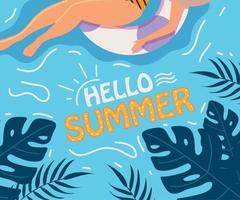 hello summer, woman in pool vector