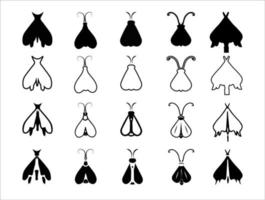 Collection of black moth silhouette isolated on white background vector illustration