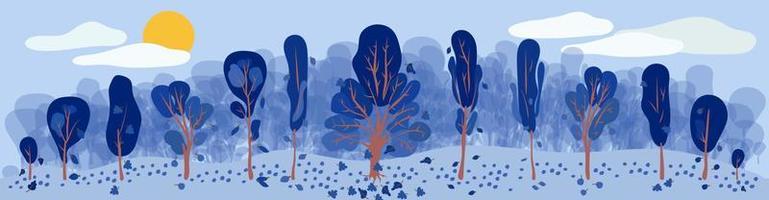 Abstract autumn trees background vector illustration in blue colours