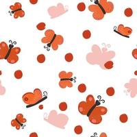 Childish butterfly seamless vector pattern in red and white colours