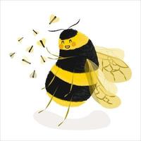 Cute fluffy bumblebee with moths vector illustration
