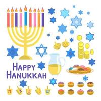 Happy Hanukkah set vector illustration isolated on white background