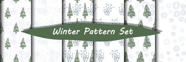 Fir tree and snow seamless vector pattern set