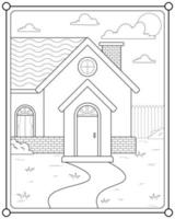 House with garden suitable for children's coloring page vector illustration