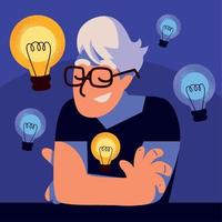 nerd man with bulbs vector