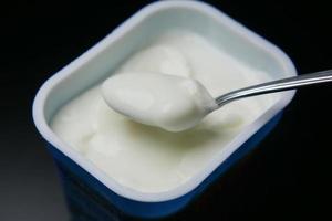 fresh yogurt in a bowl on table photo