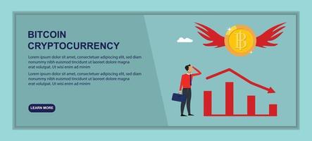 bloquee bitcoin, gente de negocios pensando en obtener ganancias en el banner de bitcoin. diseño de gráfico de gráfico de bitcoin de criptomoneda. la flecha roja muestra el precio de bitcoin subiendo el fondo de la ilustración vectorial. vector