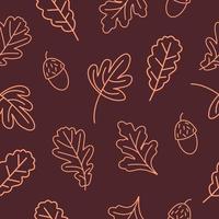 Fall of the oak Leaves and acorns Seamless Autumn Pattern. Contour of Autumn forest elements on the broun background. Seamless pattern for textile, wallpapers, gift wrap and scrapbook. Vector. vector