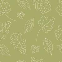 Fall of the Leaves Seamless Autumn Pattern on green background. Seamless Contour Pattern for textile, wallpapers, gift wrap and scrapbook. Vector. vector