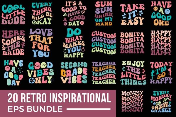 Retro Wavy T-Shirt Design Printable Sublimation Design. this bundle has 20 design