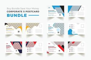 Corporate business postcard template design set with blue, yellow, red and green color. digital marketing agency postcard, business marketing postcard set, vector illustration