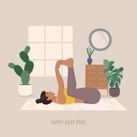 Happy baby Yoga pose. Young woman practicing Yoga pose. vector