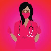 una bella doctora con uniforme rosa da su aprobación vector