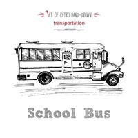 Hand drawn school bus symbol on white background. With text School bus. Vintage background. Good idea for chalkboard design vector