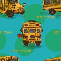 Seamless pattern with hand-drawn sketch yellow bus, isolated background Back to school theme, education concept color vintage illustration. Graphic art element for textile design, wallpaper vector