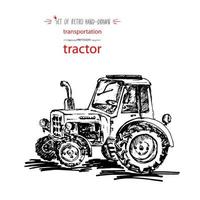 tractor de transporte vintage dibujado a mano. boceto de tinta rápida. ilustración vectorial negra aislada sobre fondo blanco vector