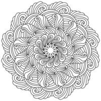 Contour mandala with swirls and waves, zen coloring page with symmetrical patterns vector