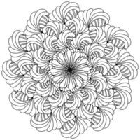 Abstract flower mandala with ornate layered petals, meditative coloring page with fan elements vector