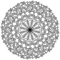 Round mandala with rectangular elements, zen coloring page with striped patterns vector