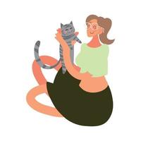 mujer joven y gato vector