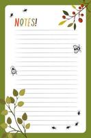 Diary template, notebook cover. Organizer and schedule with space for notes. Vector illustration.. Multicolored with leaves