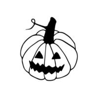 Hand drawn doodle halloween pumpkin. Vector cute and angry jack o lantern. Outline.