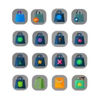 full set of bag and basket icons on transparent background vector