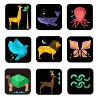 full set of animal character icons with transparent background vector
