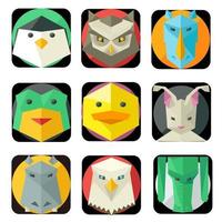 full set of animal character icons with transparent background vector