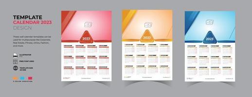 2023 calendario de pared de una página diseño de calendario de 3 variaciones de color vector