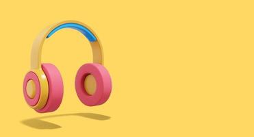 3d rendering. Multicolored headphones on yellow background with space for text. photo