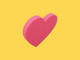 Flat heart. Red single color. Symbol of love. On a yellow monochrome background. Top view. 3d rendering. photo