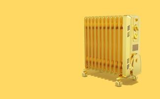 3d rendering. Golden electric oil heater on yellow background with space for text. photo