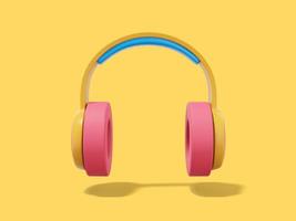 Multicolored headphones on yellow background. Front view. 3d rendering. photo