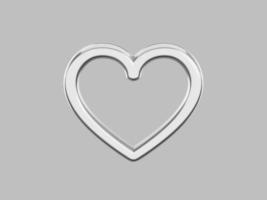 Symbol of love. Toy metal heart. Silver one color. On a gray flat background. Front view. 3d rendering. photo