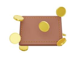 Payment concept. Closed wallet with flying coins on a white background. Icon savings, enrichment. 3d rendering. photo