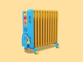 representación 3d calentador de aceite eléctrico multicolor sobre fondo amarillo. foto