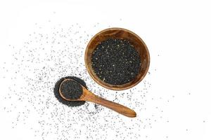 Nigella or black cumin with medicinal tulsi seeds on white background photo