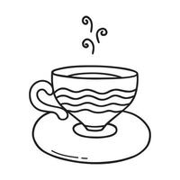 taza de café o té dibujada a mano. hora del té en estilo boceto. ilustración vectorial vector