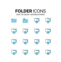 Folder icon set. Easy to color. Desktop Computer Blue File Folder symbol. Document clipart vector