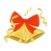 Golden bells with a red bow illustration. The concept of the eve of the holiday vector