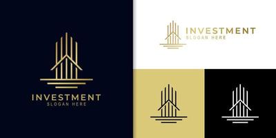 logotipo simple de la geometría abstracta de la ciudad de la torre. símbolo de construcción lineal o concepto de icono para inversión inmobiliaria, hotel, apartamento, logotipo inmobiliario vector