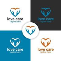 save heart and love care logo with hand icon symbol for medical,  healthy, charity foundation logo design vector