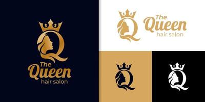letra inicial de lujo q para el logo de la reina. belleza mujer peluquería logotipo dorado, símbolo, diseño de iconos vector