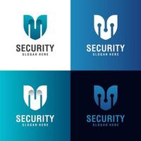 initial letter M secure technology logo with shield symbol, icon design for cyber army, security system vector